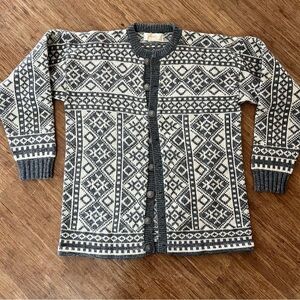 Figgjo Made in Norway Nordic Fair Isle Wool Cardigan Sweater, Sz M